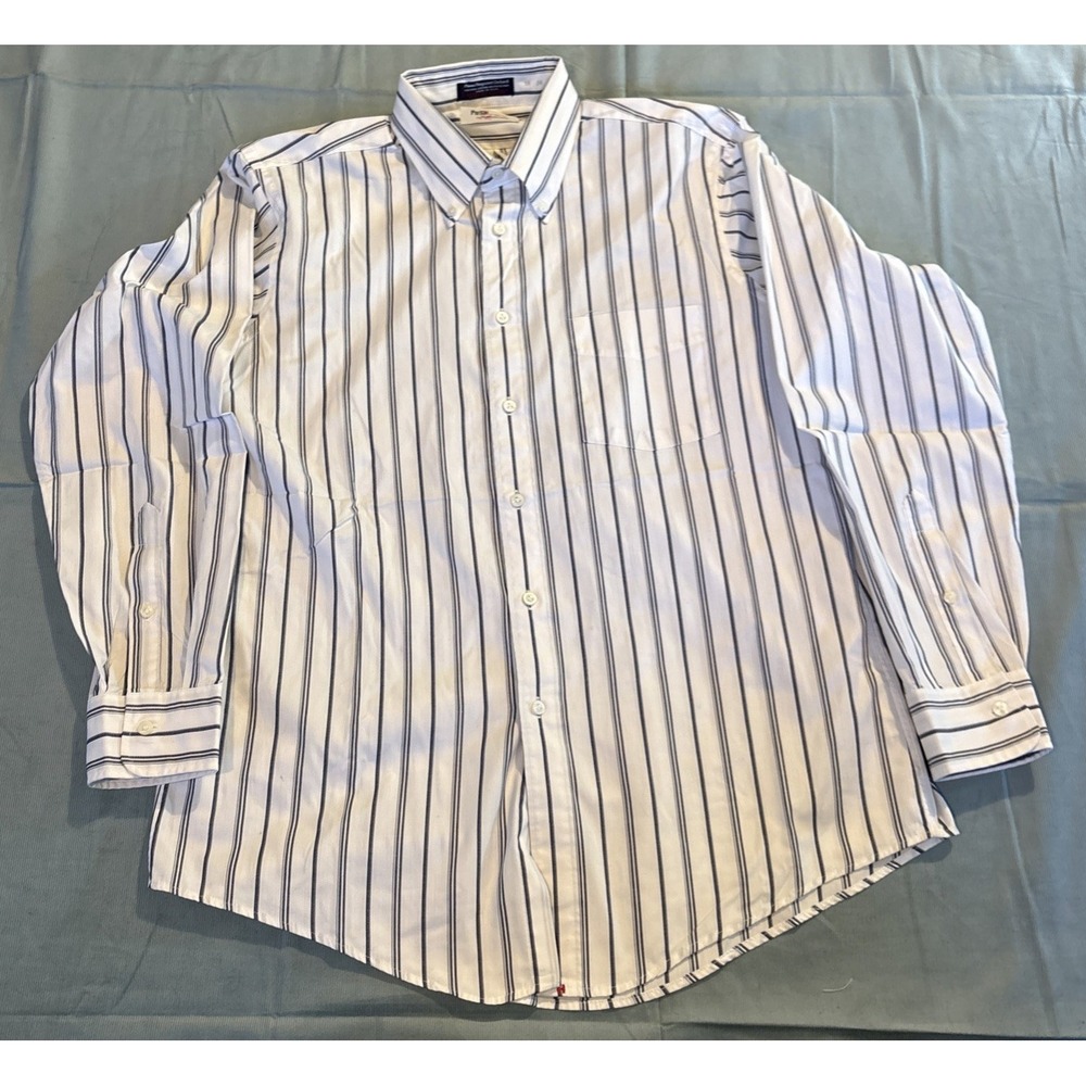 Puritan by Hathaway Mens 16 34 Pima Pinpoint Oxford Striped Shirt Blue White